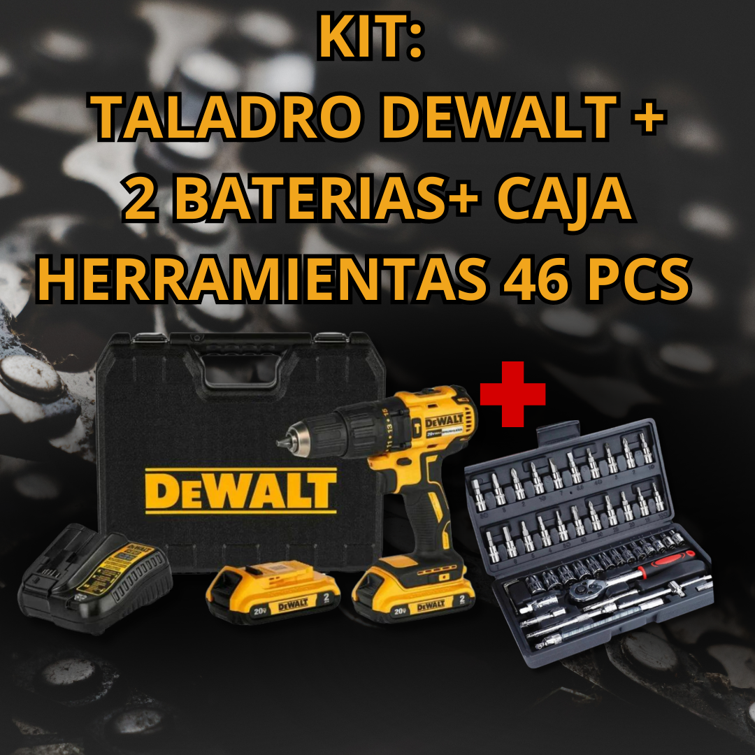 GRAN OFERTA: KIT TALADRO + 2 BATERIAIS + CARGADOR + CAJA DE HERRAMIENTAS 46 PCS